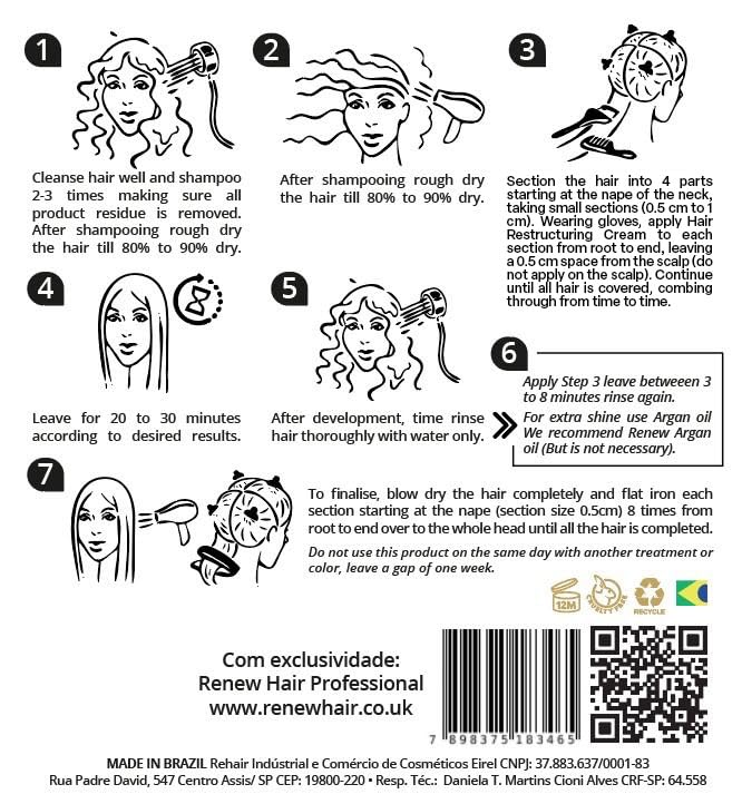 RENEW HAIR PROFESSIONAL NANO Smoothing System Hair Straightening Brazilian Treatment Hair Straightening ,Smooths, Strengthens, Softens Formaldhendy Free Keratin Smooth Renew , Vegan 3x 120ml