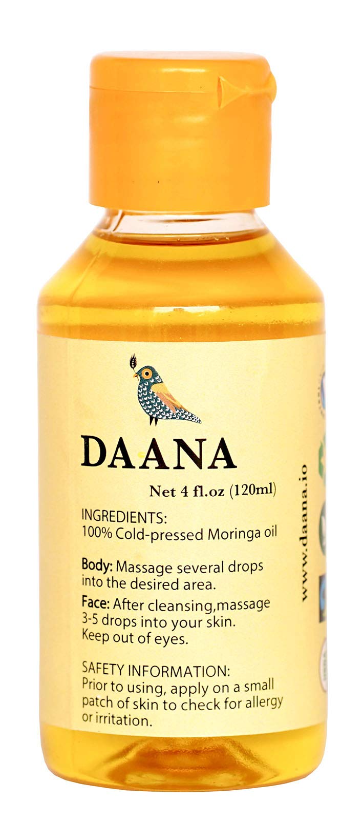 DAANA Daana Organic Moringa Oil for Skin: Extra Virgin, Cold Pressed (120 ml)