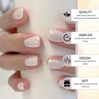 ewku 24Pcs Square Fake Nails French Short, 12 Sizes Full Cover False Nails with glue with Glue Acrylic Nail Kit - Full Cover Glue on Nails for Women Girls Nail Art Manicure Decorations