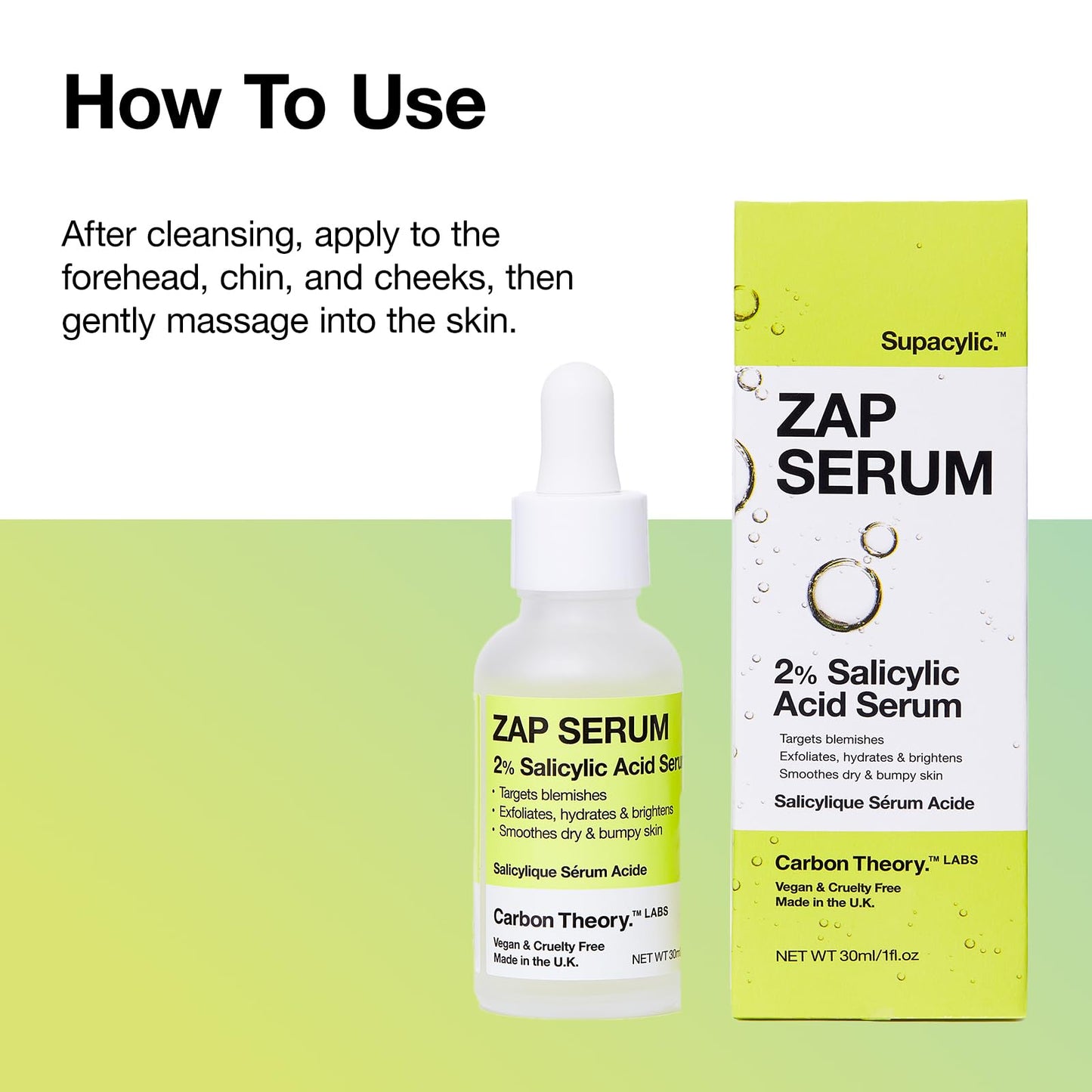 Carbon Theory Supacylic Face Serum - Salicylic Acid Serum - Targets Blemishes, Dry Skin - Acne Treatment & Blemish Treatment - Vegan Facial Exfoliator Serum - 30ml
