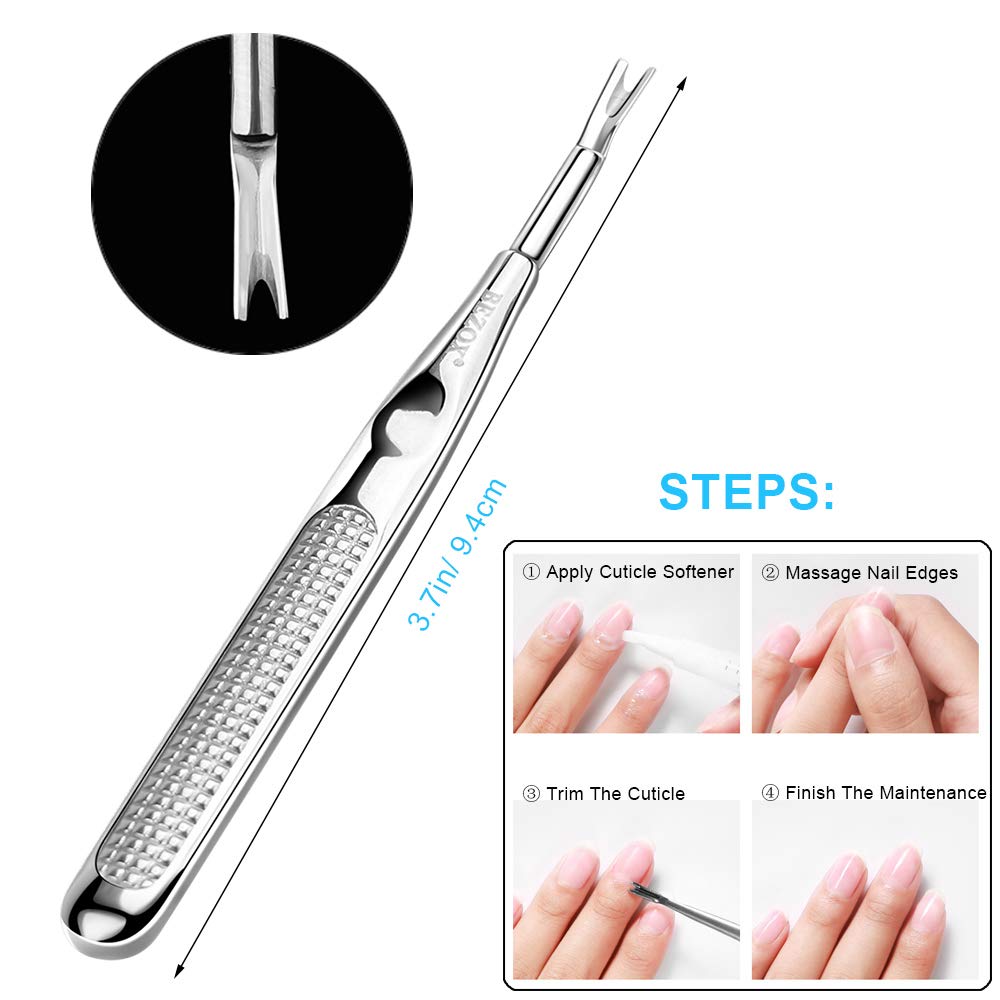 BEZOX Professional Cuticle Pusher 3pcs, Premium Stainless Steel Cuticle Trimmer UV Gel Polish Remover - Cuticle Removal Fork Nail Art cleaner Trimmer