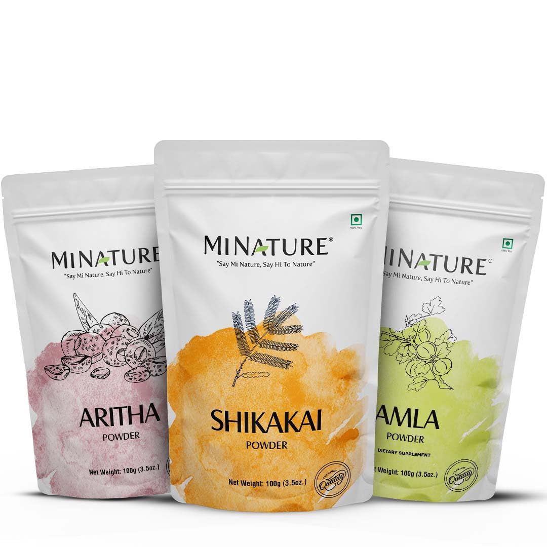 minature Combo Of Amla Powder Aritha & Shikakahi (Pack Of 3) | For Natural Beautiful Hair | Hair Pack for Hair, Conditioning, Smooth, and Shinny, and all types of Hair | 100 Each (100g*3)
