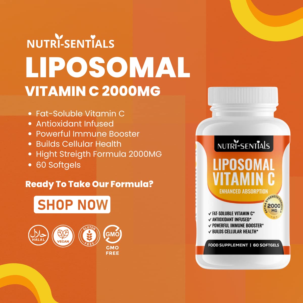 Alphaplus Liposomal Vitamin C Capsules - 2000mg Pure Extra High Strength Formulation | 60 Soft Gels | Pure Vegan Liposomal Vitamin C | Immune Booster |