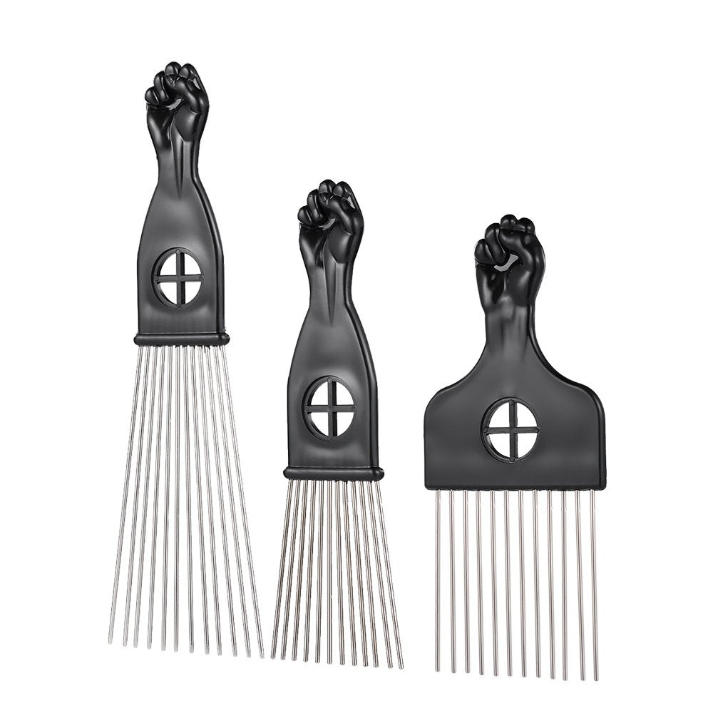 Anself *s 3Pcs Afro Combs, Professional Metal African American Hair Comb for Hairdressing Styling Tool