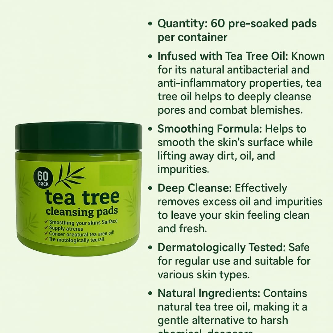 aaksh 555 3- PACK Tea Tree Face Cleansing Pads –3 x60 Count (180 Pads Total) Wipes| Reusable Makeup Remover & Anti-Blemish Toner Pads. Deep Clean & Oil Control for for Acne-Prone Skin |Witch Hazel Formula