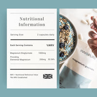 INNOPURE Magnesium Bisglycinate - 180 Capsules - Bioavailable Magnesium Supplements - 1000mg Per Serving (2 Capsules) Providing 200mg of Elemental Glycinate Powder - Made in The UK