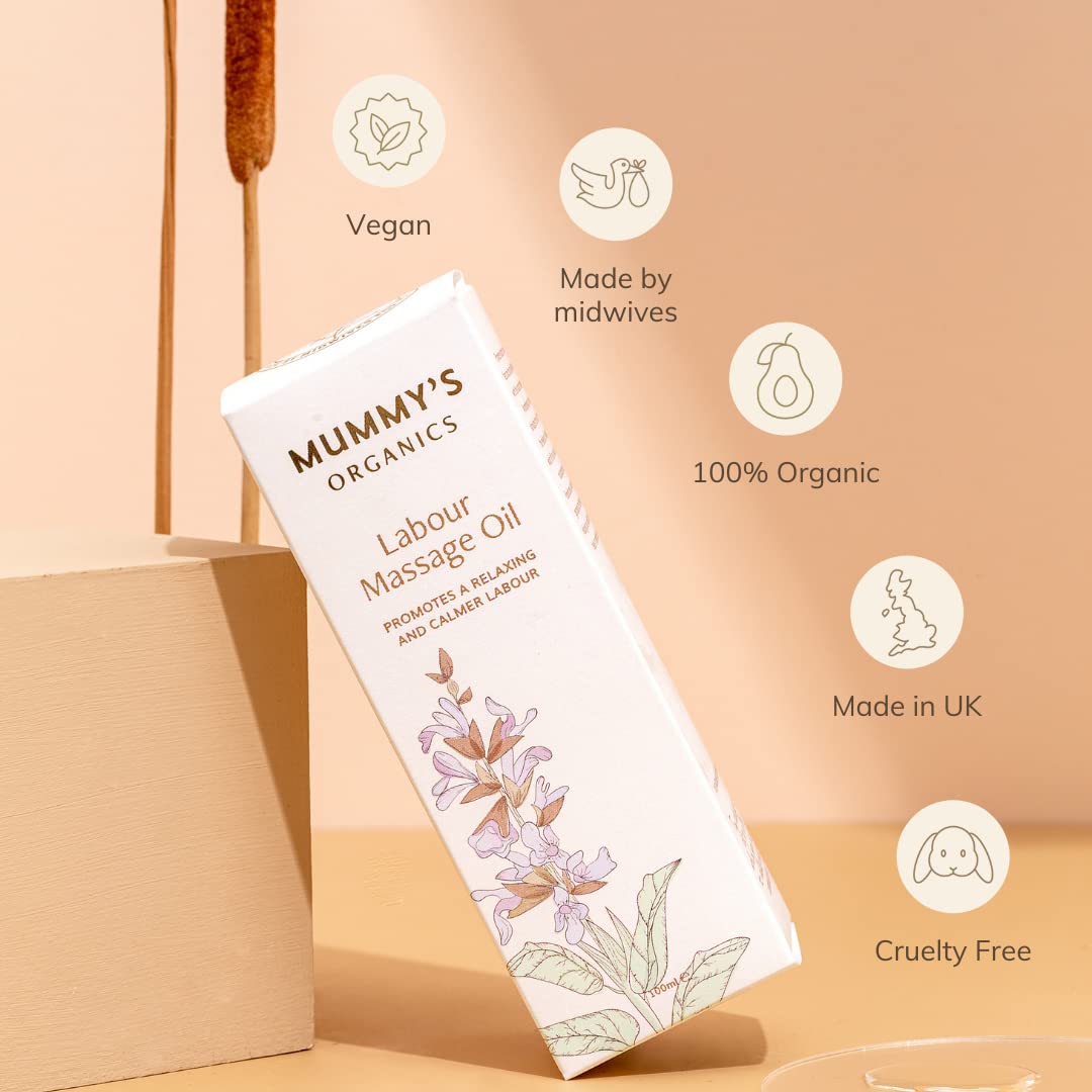 Mummy’s Organics Organic Labour Massage Oil | Clary Sage & Frankincense | Award-Winning | Made by Midwives | Promotes Natural Pain Relief & Relaxation | Essential Pregnancy & Labour Kit | 100ml | Mummy's Organics