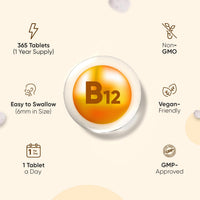 WeightWorld Vitamin B12 Tablets - 365 Tablets - 1 Year Supply - 1 a Day - 500mcg - Easy to Swallow & Small in Size (6mm) - Bioavailable Methylcobalamin Form - Vegan Vitamin B12 Supplement for Men & Women