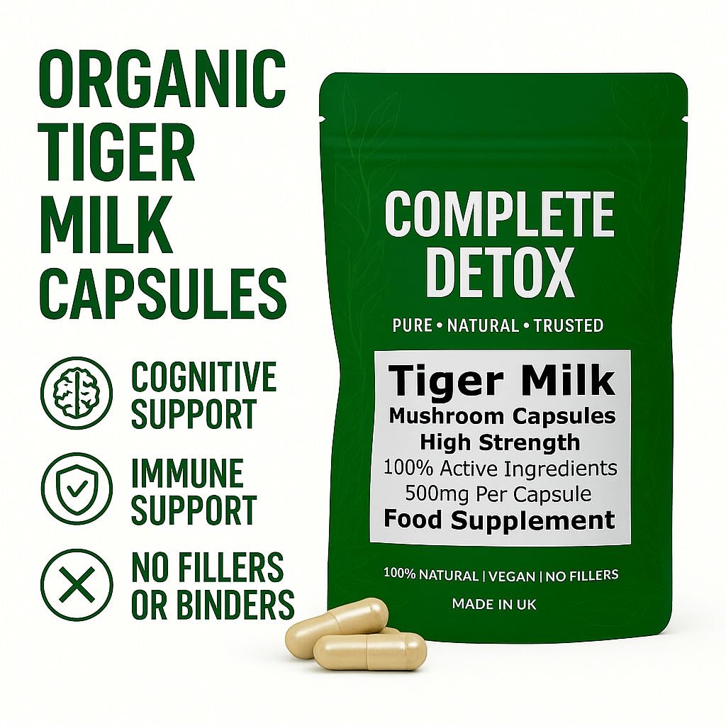Tiger Milk Mushroom Capsules 500mg | High Strength | Pure & Natural Supplement | No Fillers or Binders | Vegan | Cognitive & Immune Support | Made in UK by Complete Detox