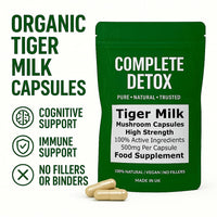 Tiger Milk Mushroom Capsules 500mg | High Strength | Pure & Natural Supplement | No Fillers or Binders | Vegan | Cognitive & Immune Support | Made in UK by Complete Detox