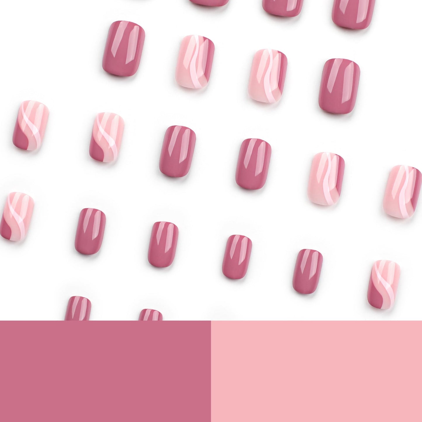 SINLOV Medium Square Fake Nails Pink Nude French False Nail Glossy Full Cover False Nails Press on Nails for Women and Girls