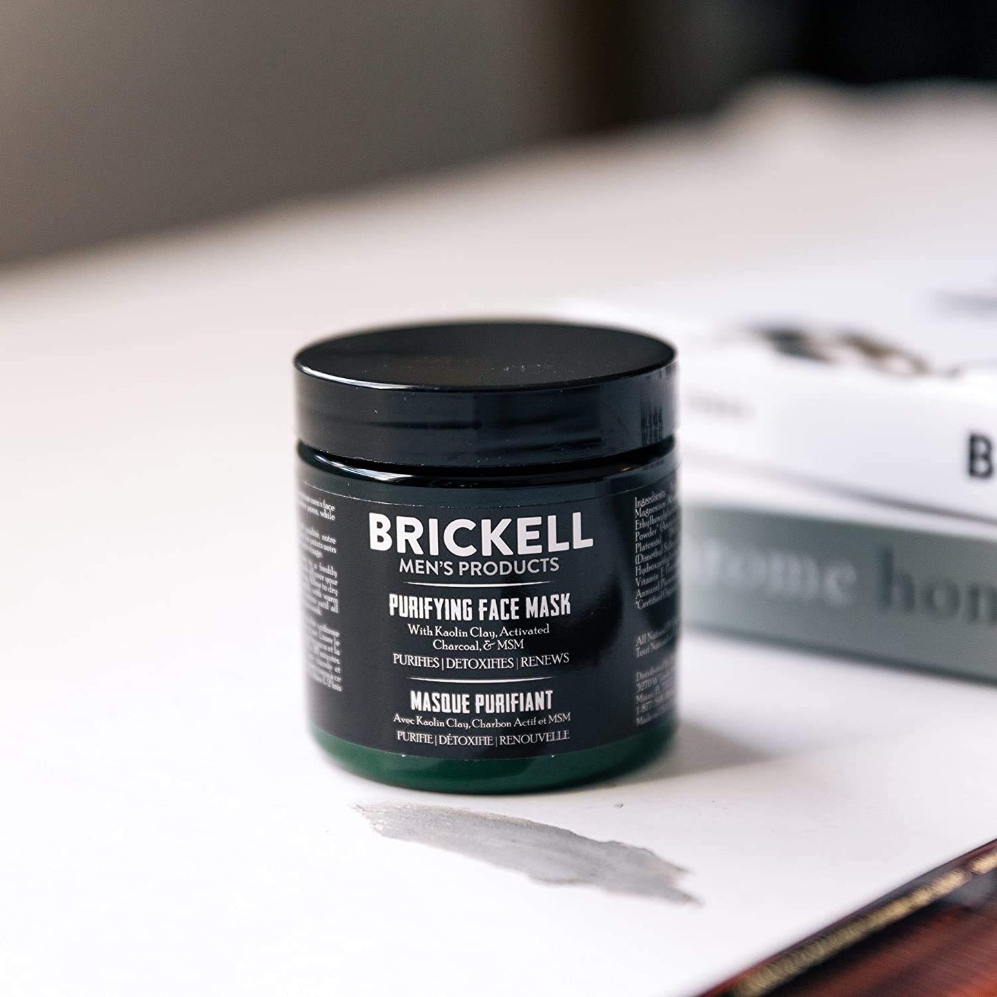 Brickell Men's Products Brickell Men's Purifying Charcoal Face Mask, Natural and Organic Activated Charcoal Mask With Detoxifying Kaolin Clay, 118 mL, Unscented