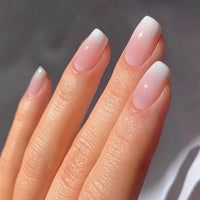 Ombre French False Nails Short Square, SXVME French Press on Nails Short Medium, Gradient Pink Fake Nails Short, Elegant Ombre Pink Nails Press on, Acrylic Stick on Nails for Women Daily Wear