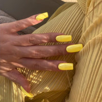 SXVME Bright Yellow Press on Nails Long Square, Light Yellow False Nails Medium Coffin, Glossy Gel Fake Nails Press on, Sheer Gel Stick on Nail for Women, 24 Pcs
