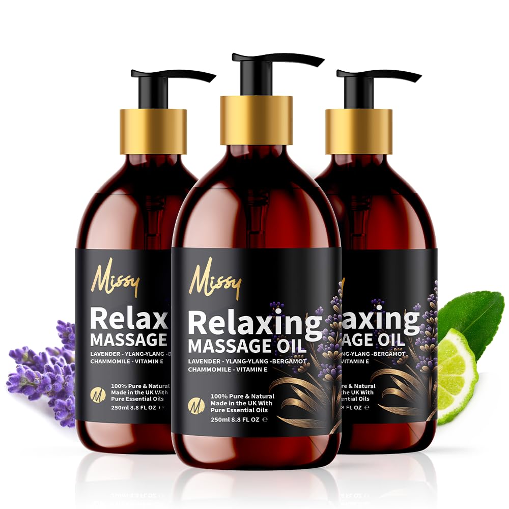 Just Missy Relaxing Massage Oil by Missy - Luxurious Soothing Blend Massage Oil for Date Night with Lavender, Chamomile, Ylang Ylang & Bergamot, Enriched with Vitamin E, Lightweight Grapeseed Oil Base