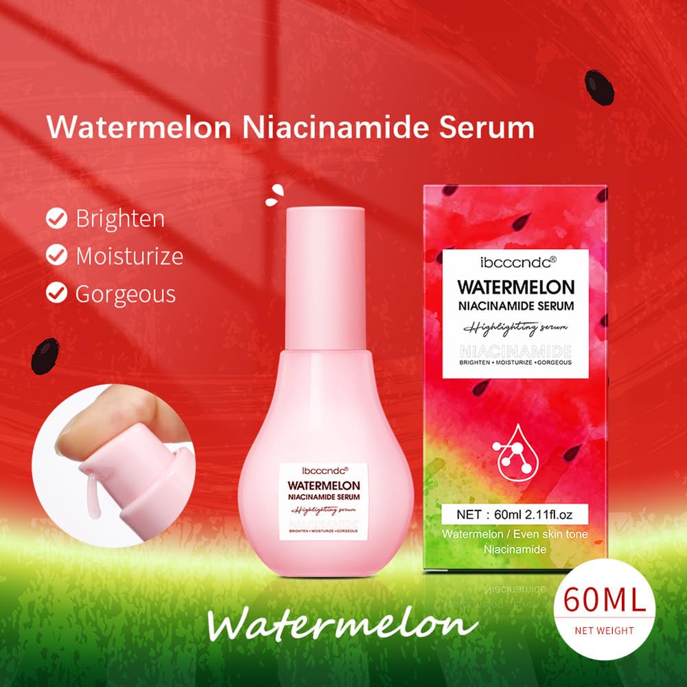 GCDAT Watermelon Glow Niacinamide Dew Drops Highlighting Serum, Glow Recipe Watermelon Hydrating Serum With Hyaluronic Acid, Brighten, Moisturizing, Lightweight Facial Serum & Priming Liquid Highlighter