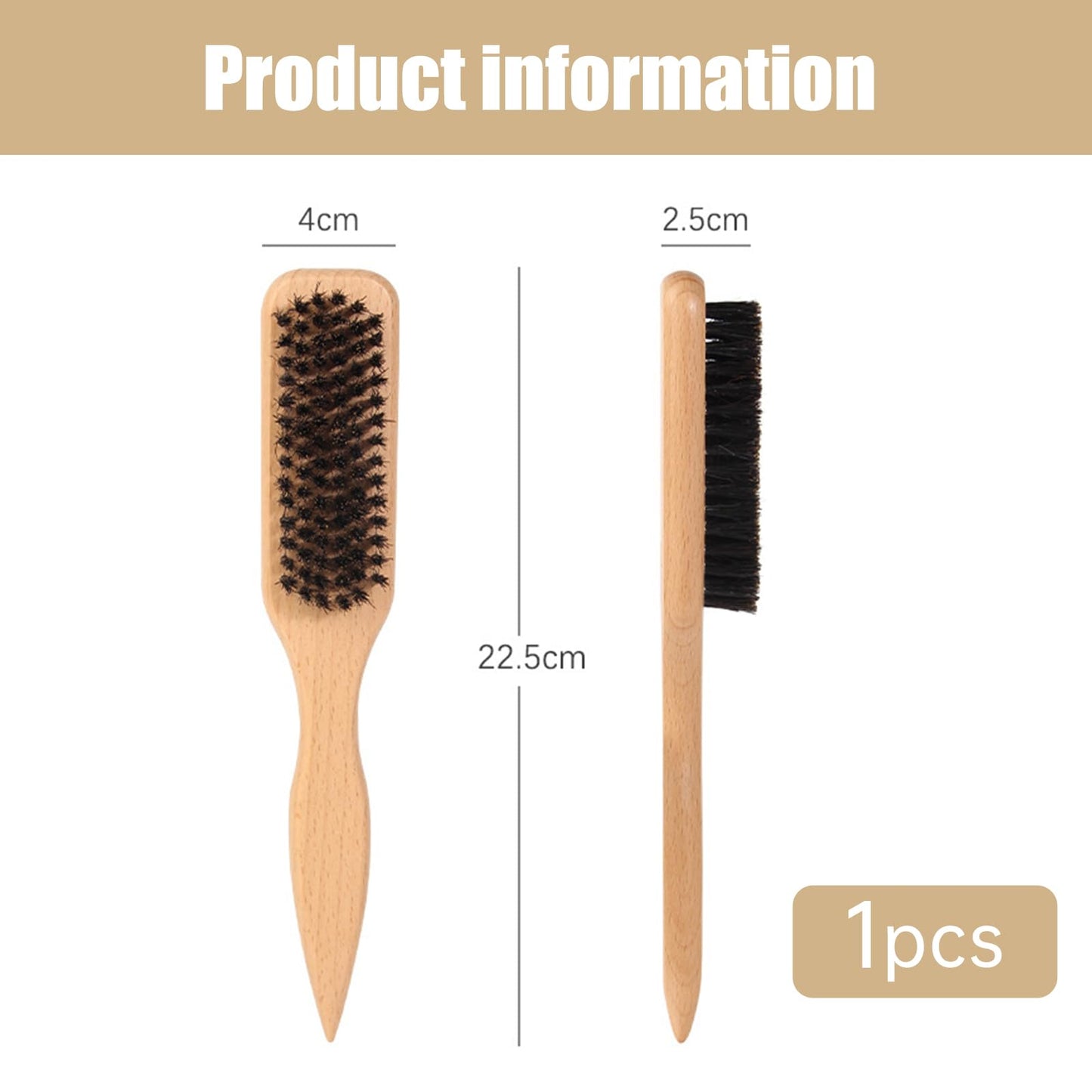 TRHDFW Boar Bristle Slick Back Hair Brush for Sleek Ponytail Bun Smoothing Baby Hairs Flyaways Edge Control Backcombing Teasing Hairbrush with Wide Rat Tail for Sectioning Parting