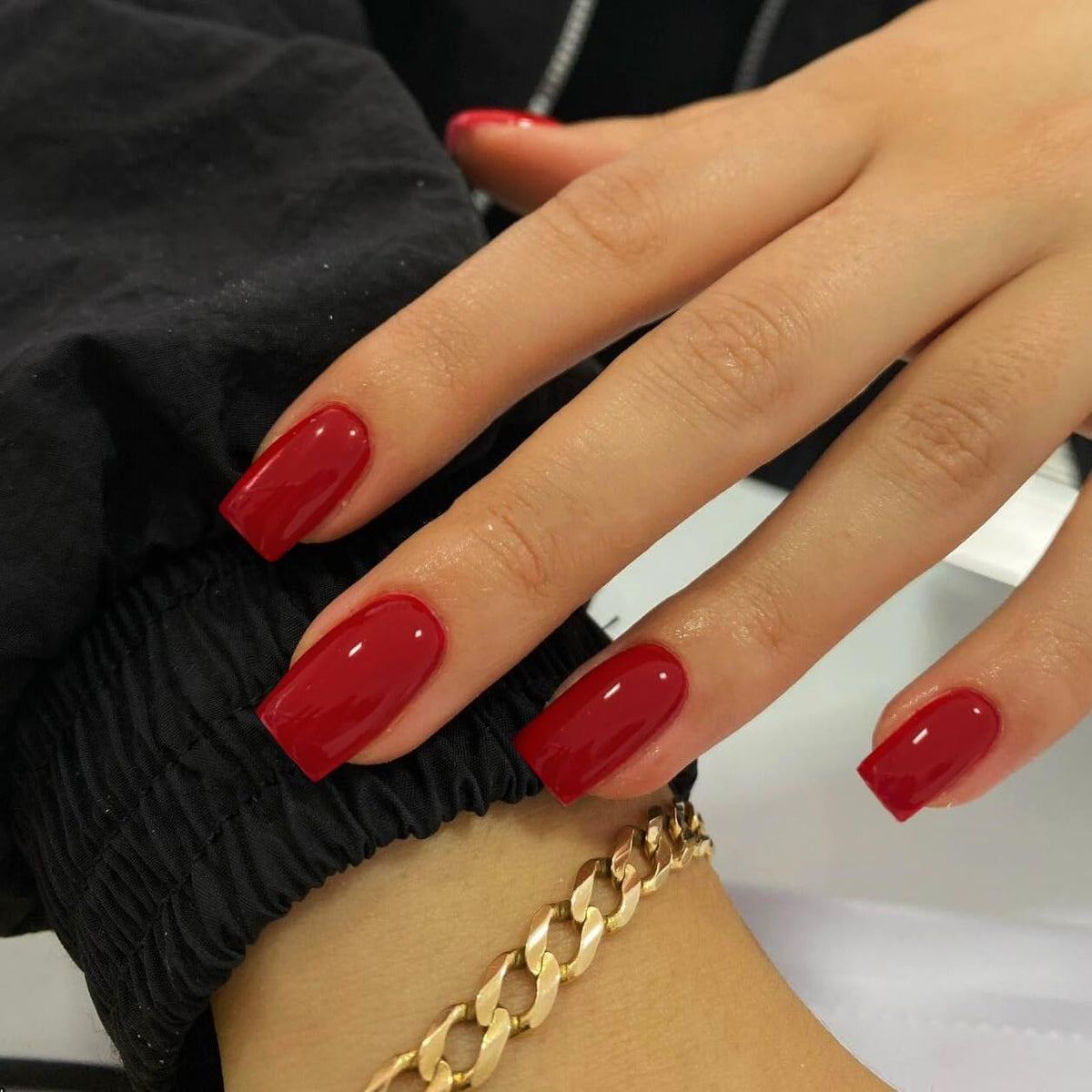 SXVME Red False Nails Short Medium Square, Gel Press on Nails Coffin Medium Glossy Fake Nails Set Solid Color Acrylic Nail Natural Fit Reusable Stick on Nail for Women Daily Wear, in 24 Pcs