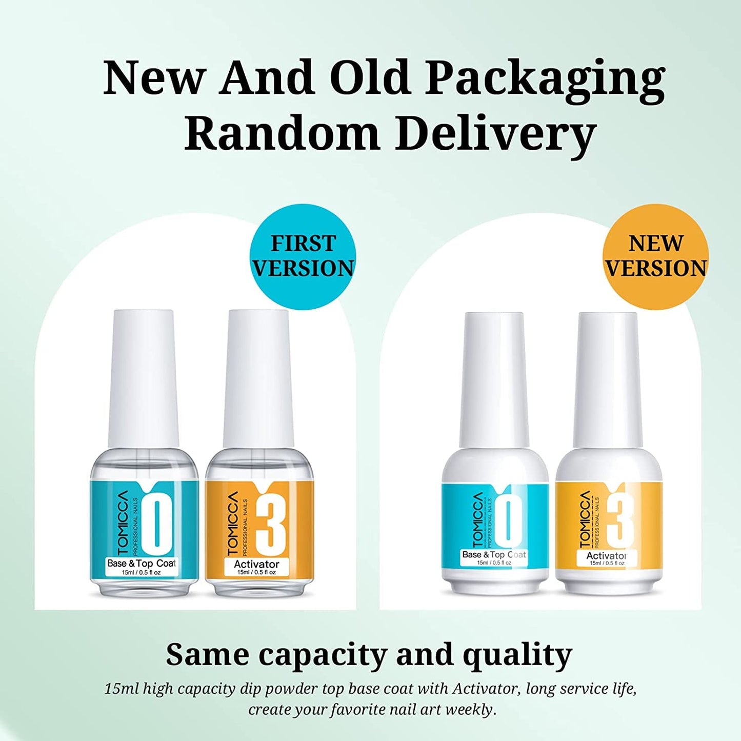 TOMICCA Dipping Top & Base Coat and Activator Large Capacity Liquid Set 2x15ml Dip Powder System Starter Kit No UV/LED Dip Manicure Set of Liquids for Dipping Powder Nail Polish