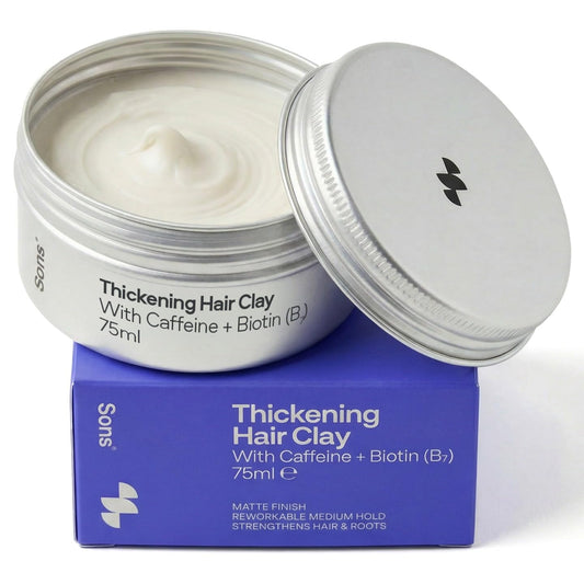 Sons Thickening Hair Clay with Caffeine & Biotin, Hair Growth for Men.