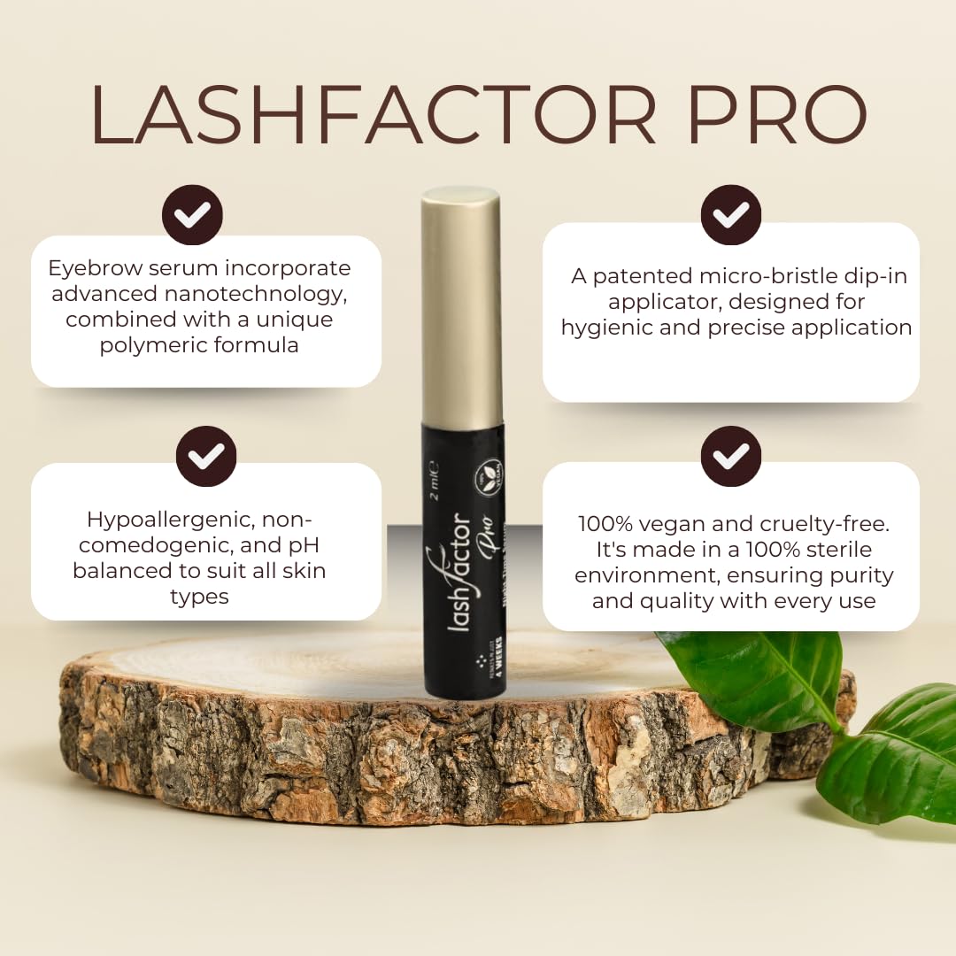 Lashfactor Pro Eyelash Growth Serum, Brow Lash Growth Serum, Natural Brow Lash Enhancer | Nourish Damaged Lashes, Thicker Natural Longer Lift Eyelashes Enhancer Rapid Lash Growth (Pack of 2)
