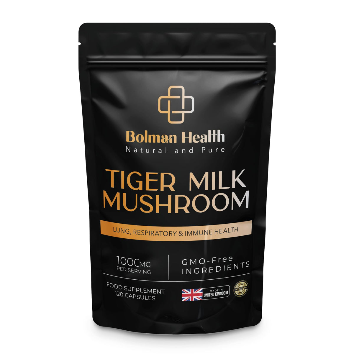 Bolman Health Tiger Milk Mushroom Capsules | 1000mg Lignosus Rhinocerotis | Standardised to 30% Polysaccharides | Supports Lung & Immune Function | 60 Vegan Capsules | Non-GMO | Gluten-Free