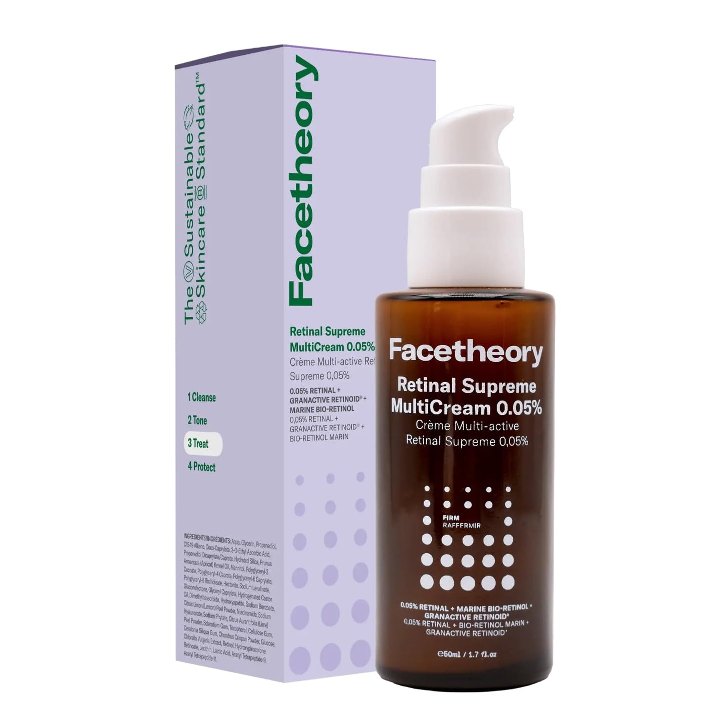 facetheory Retinal Supreme MultiCream 0.05% (Unscented) - Brightening, Firming & Plumping Overnight Anti Aging Serum & Moisturiser in One - Hybrid Night Cream & Serum (50ml)