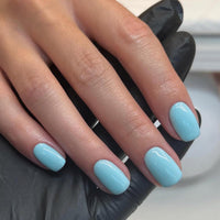 SXVME Light Blue Press on Nails Short Square Acrylic Short False Nails Coffin Natural Acrylic Fake Nails Set Elegant Solid Color Full Cover Glossy Gel Stick on Nail for Women Daily Wear 24 Pcs