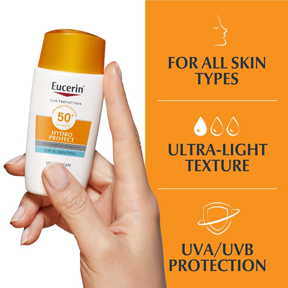 Eucerin Sun Face Hydro Protect Ultra-Light Fluid SPF 50+ Cream for All Skin Types, Even Sensitive Skin with Advanced Spectral Technology 50ml