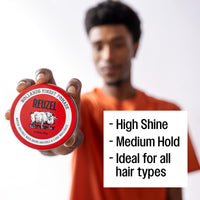 Reuzel Red Pomade Medium Hold High Shine Pomade For Men, Water Soluble Pomade For A Flexible High Shine Look 1.3oz/35g