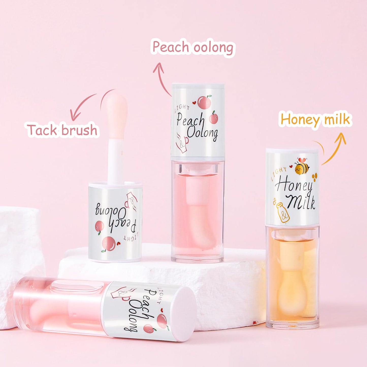 Leogony 2PCS Hydrating Jelly Cute Lip Glow Oil, Plumping Honey & Peach Lip Gloss, Moisturizing Fat Oils Lip Drip Set