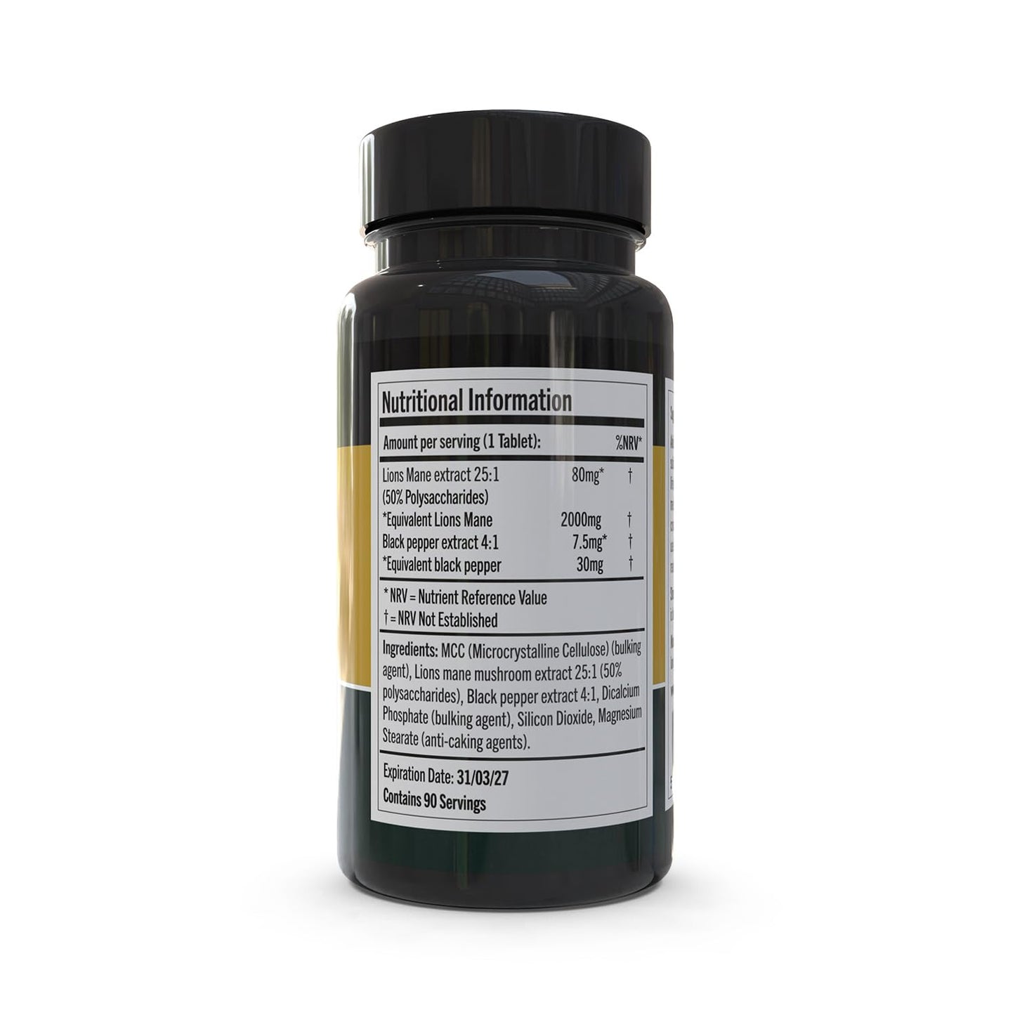 Gains Nutrition GN Lions Mane | 90 High Strength Lions Mane Supplement Tablets with Black Pepper - 2000mg Lion's Mane per Serving | Lions Mane Mushroom Supplement | Non-GMO, Gluten & Allergen Free | Made in The UK