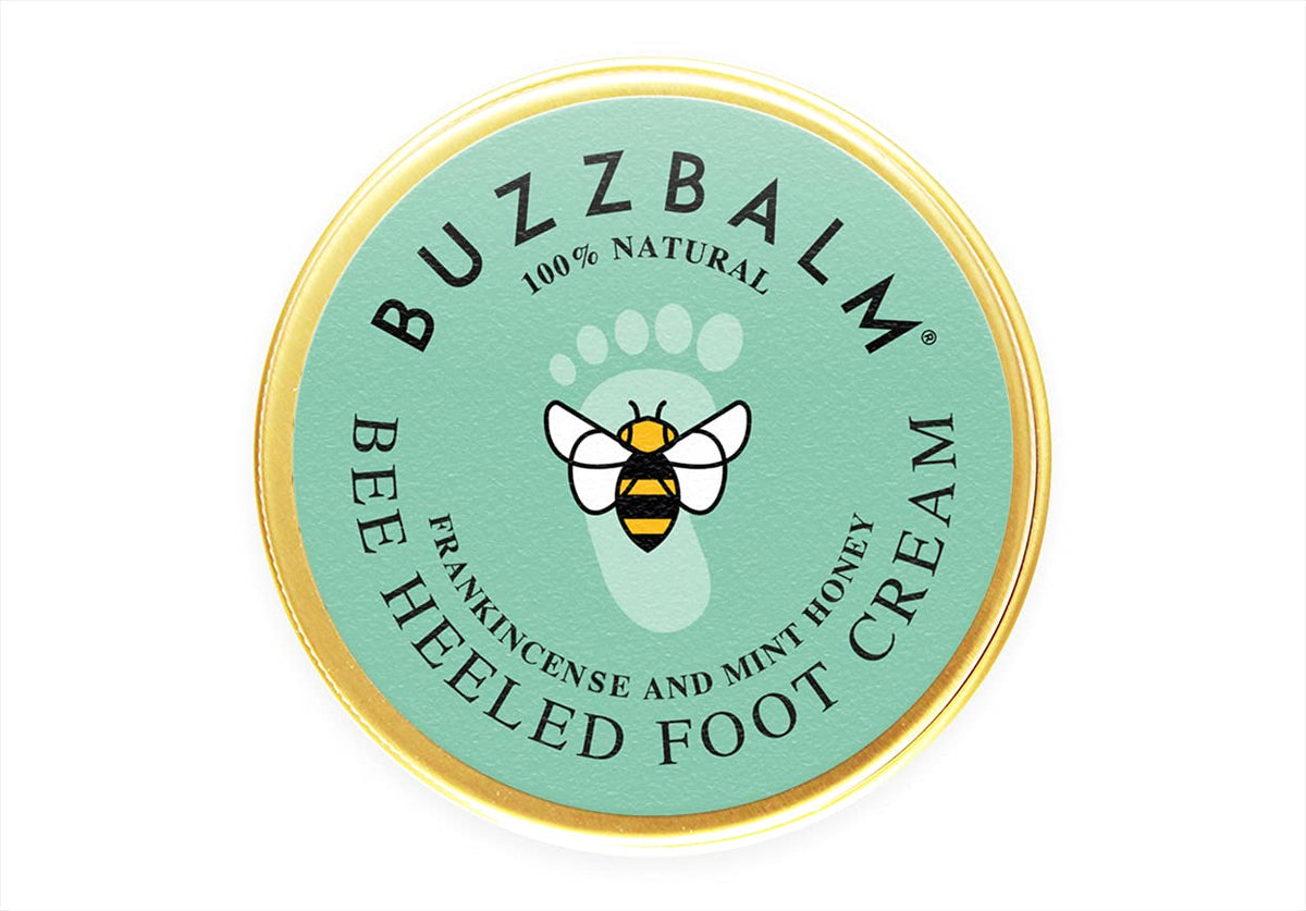BUZZBALM Foot Cream for Cracked Heels and Dry Skin Bee Heeled Heel Balm Completely Natural Cracked Heel Repair Cream with Frankincense and Peppermint Honey (85g)
