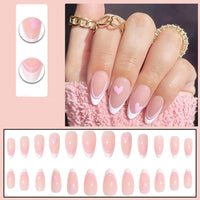 ZDHSOY 24Pcs French False Nails White Tip - Medium Length Fake Nails French Tip Press on Nails, Almond Pink with Ballet Heart Design for Women Girls (Ballet Heart Design)