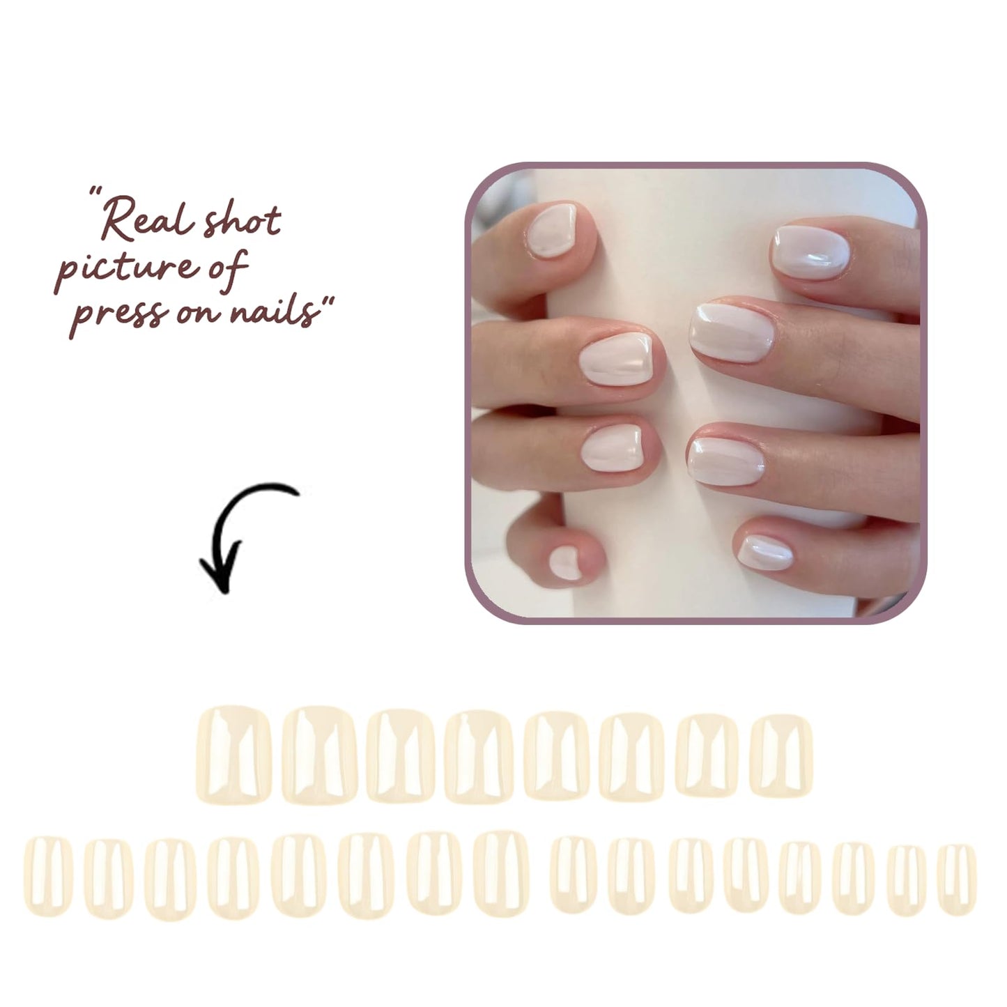ewku 24Pcs Square Fake Nails French Short, 12 Sizes Full Cover False Nails with glue with Glue Acrylic Nail Kit - Full Cover Glue on Nails for Women Girls Nail Art Manicure Decorations
