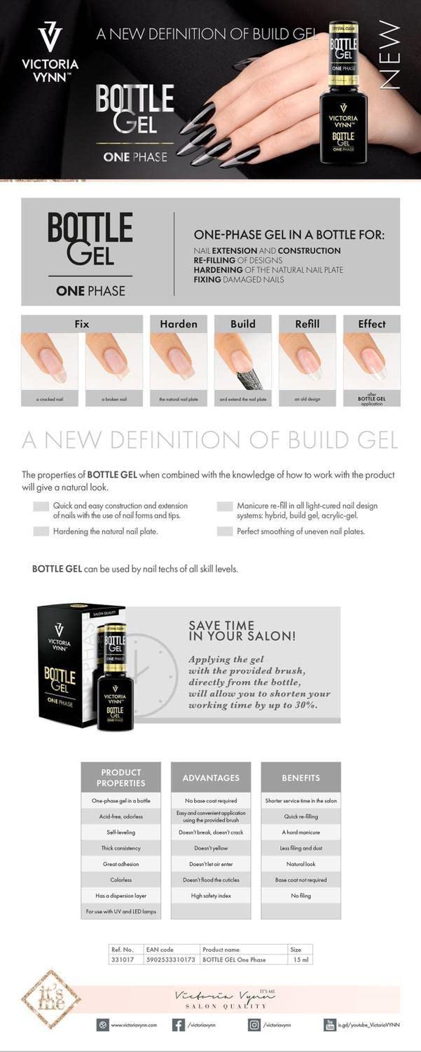 VICTORIA VYNN UV LED NAIL EXTENSION NEW BOTTLE GEL ONE PHASE NAKED NUDE 15ML