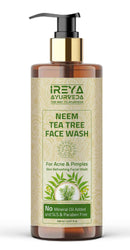 Ireya Ayurveda Neem Tea Tree Face Wash - 200ml for Soft & Smooth Skin Made with Neem Extract & Tea Tree oil with Turmeric Extract, Pure, Vegan, Natural, Cruelty Free
