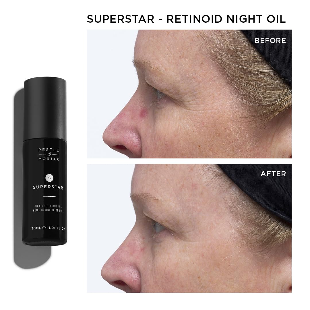 Pestle & Mortar Superstar 2% Retinoid Night Oil, Overnight Face Serum, Anti Ageing and Reduces Wrinkles with Vitamin E, Vitamin C and organic oil, 30ml