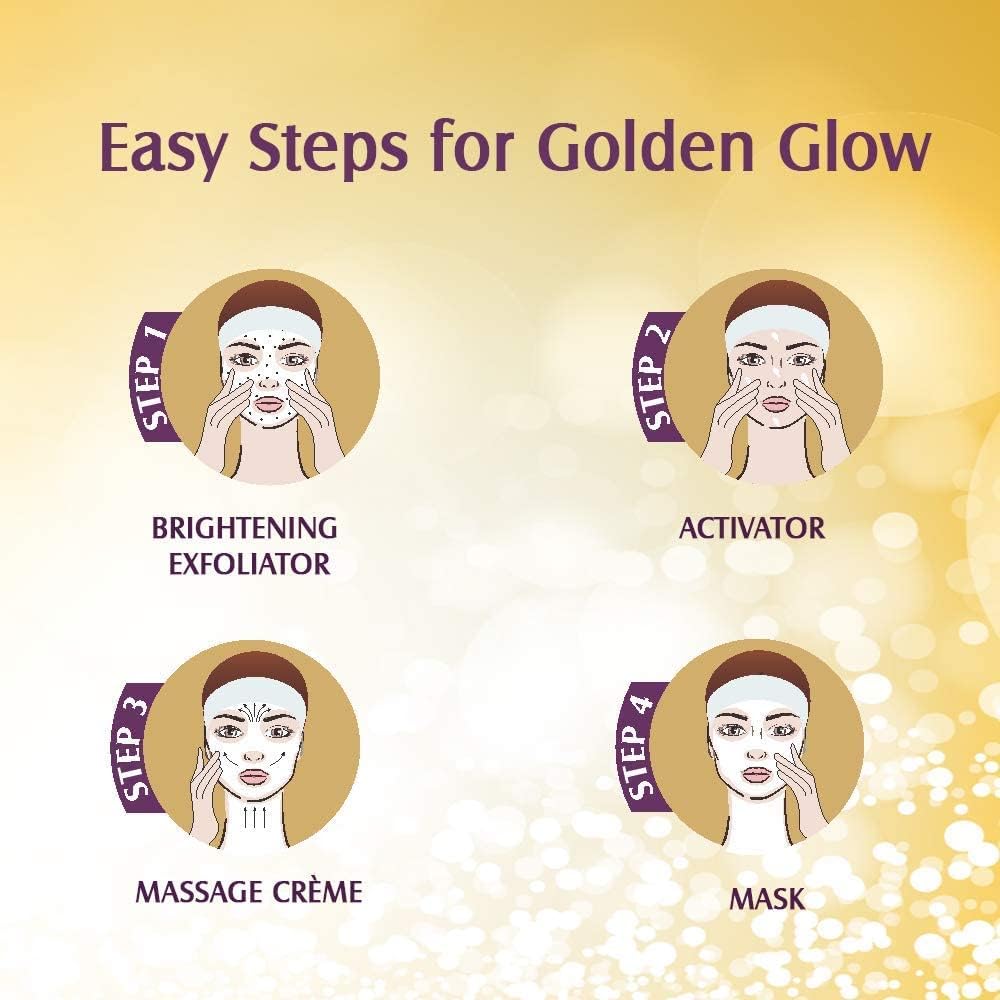 Lotus Herbals Radiant Gold Facial Kit For Instant Glow With 24K Pure Gold & Papaya,4 Easy Steps (Single Use)