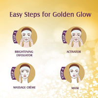 Lotus Herbals Radiant Gold Facial Kit For Instant Glow With 24K Pure Gold & Papaya,4 Easy Steps (Single Use)