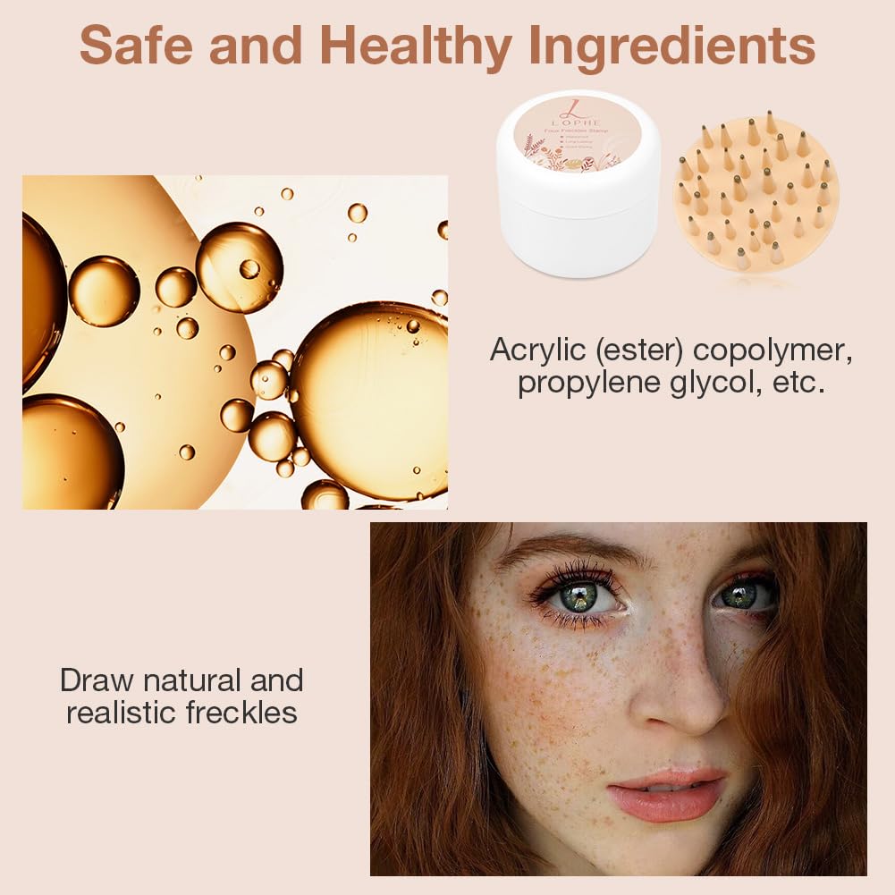 LOPHE Liquid Freckle Pen, Waterproof Freckle Stamp for Natural Sun-Kissed Makeup Natural Lifelike Freckle Makeup Pen Upgrade Fake Freckles Air Cushion Stamp for All Skin Tones（Light brown）