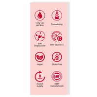 Ferrosix Iron Drops - Gentle, High Strength Liquid Supplement - Iron Deficiency & Anaemia Support - Integrated Dropper Cap - Ferrous Bisglycinate + Vitamin C - Vegan - 30 ml