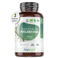 WeightWorld Organic Psyllium Husk Capsules - 2100mg in 3 Powder Capsules- High Strength Prebiotic Fiber Supplement- 180 Powder Capsules- High in Soluble Fibre Helps You Feel Fuller & Stay Regular
