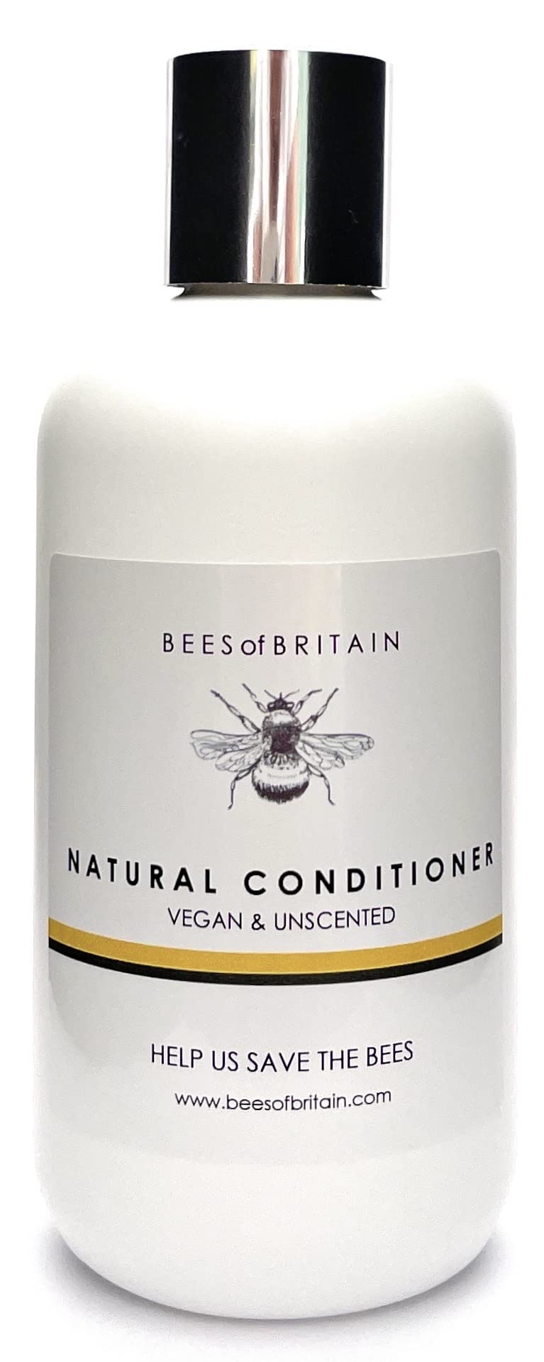 BEES of BRITAIN - 99% Natural Conditioner - Unscented. No Sulfates/Parabens/Silicones, pH 5.5, Sensitive Skin. We Donate 5% of our Profit to Save Bees + Pollinators. 250ml