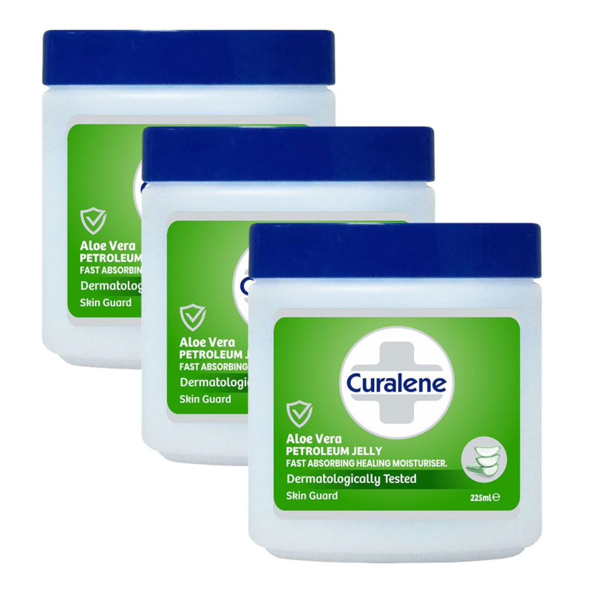 Aasram 3 x 225mL | Curalene Aloe Vera Petroleum Jelly | Dermatologically Tested | Skin Guard | 3 Pack