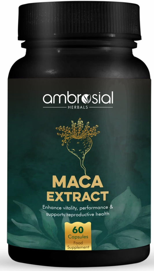 AMBROSIAL Ambrosial Maca Root Capsules for Women & Men | High Strength 500 mg Maca Powder per Capsule | Supports Building Stamina & Energy (Pack of 1-60 Capsules)