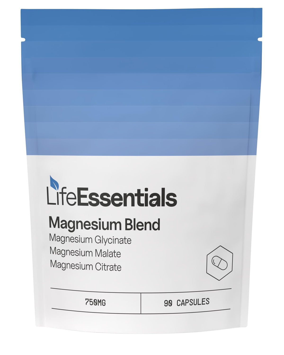 Life Essentials High Strength Magnesium Blend 750mg - 3 in 1 Magnesium Supplements (Glycinate, Citrate, Malate), Muscle Nerve Function, Quality Sleep, Vitality 90 Pure Capsules for Maximum Absorption