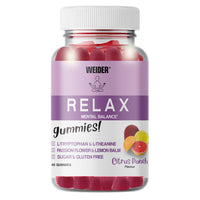 Weider Relax Gummies (40 Gums) Citrus Punch Flavour. Gummies with L-Theanine, L-Tryptophan, Passionflower and Lemon Balm extracts, Vitamin B6. Facilitates Relaxation. No Added Sugars, Gluten-Free.