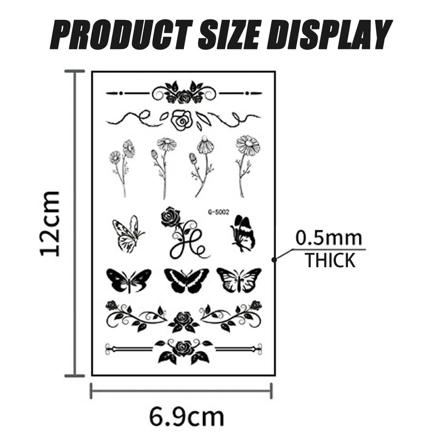 AuraAnge Realistic Small Finger Temporary Tattoos - 10 Sheets Waterproof & Long Lasting Fake Tattoos with Black Floral Designs