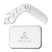 Metal Folding Beard Comb for Men, AhfuLife Moustache Pocket Foldable Comb With Bottle Opener Fits in Keychain, Stainless Steel Hair Beard Mustache Care - Presented in Gift Box (Silver)